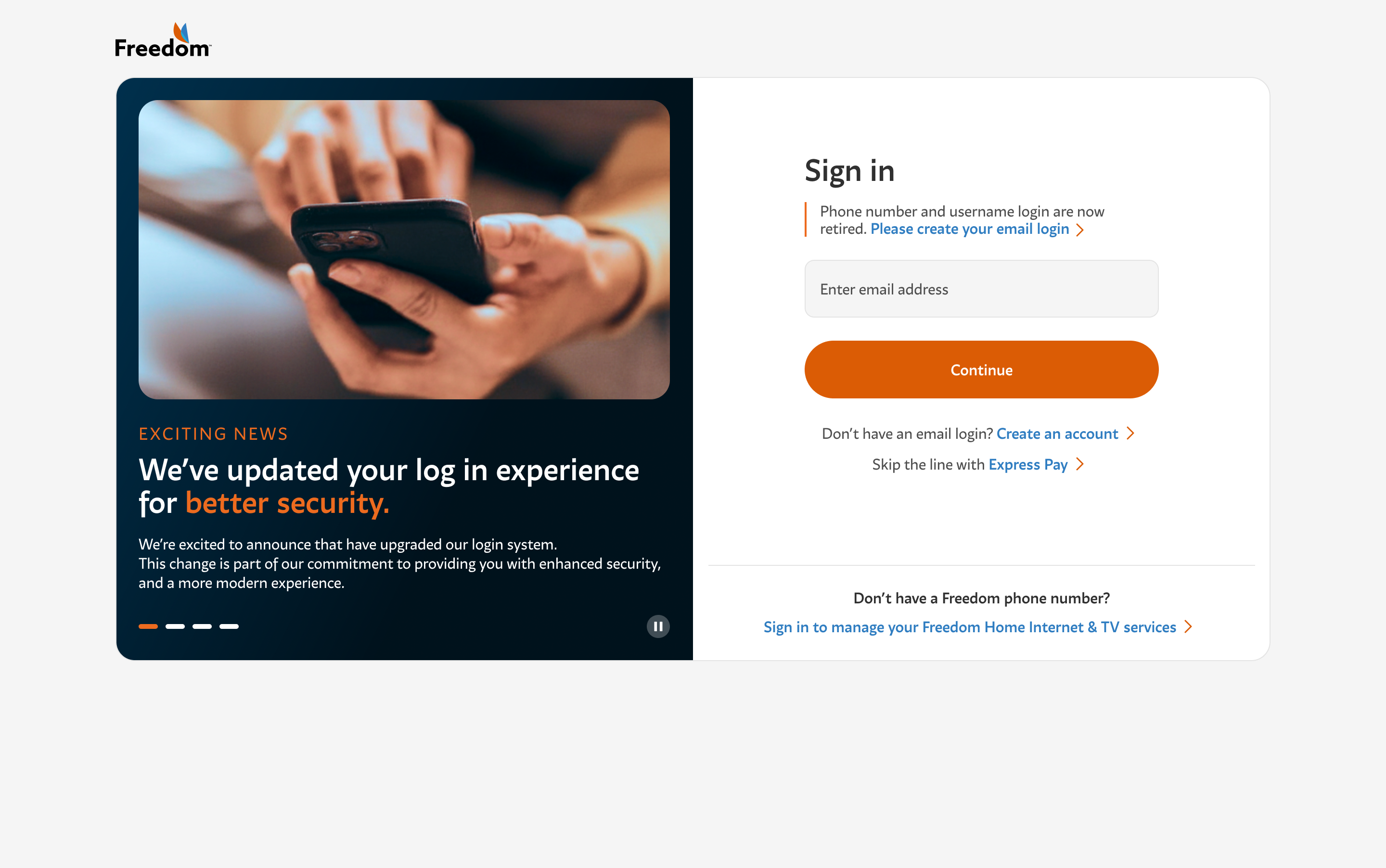 Create your account screen with three empty input fields (Email, Password, Confirm password) and a Continue button.